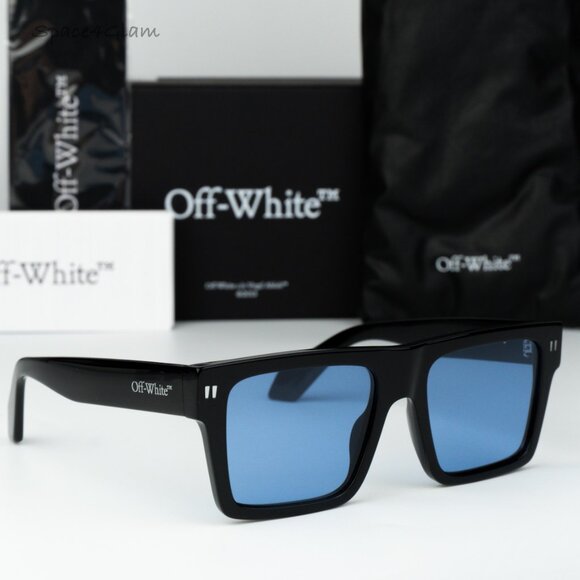 Off-White Women Sunglasses Black Blue Square OERI109 LAWTON 1045 NEW AUTHENTIC - Picture 1 of 8